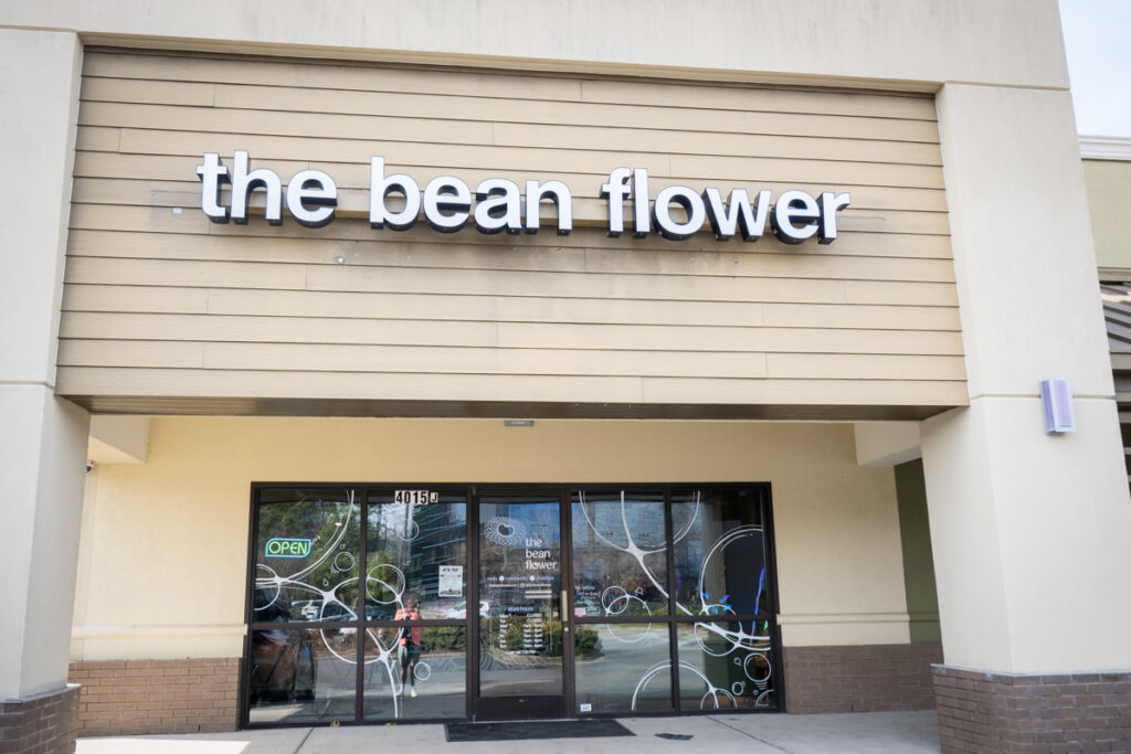 entrance to the bean flower in durham, a coffee and tea house